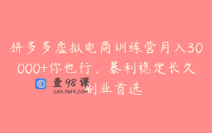 拼多多虚拟电商训练营月入30000+你也行，暴利稳定长久，副业首选