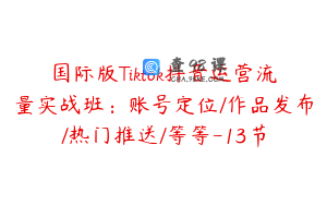 国际版Tiktok抖音运营流量实战班：账号定位/作品发布/热门推送/等等-13节