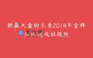 跑赢大盘的王者2018年金牌股民速成班视频