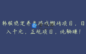 韩服稳定养老游戏搬砖项目，日入千元，正规项目，纯躺赚！