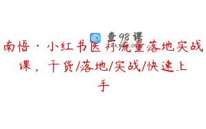 南悟·小红书医疗流量落地实战课，干货/落地/实战/快速上手