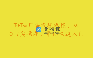 TikTok广告投放课程，从0-1实操课，带你快速入门