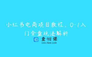 小红书电商项目教程，0-1入门全盘玩法解析