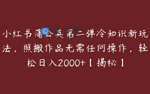 小红书蒲公英第二弹冷知识新玩法,照搬作品无需任何操作,轻松日入2000+【揭秘】