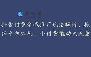 抖音付费全域推广玩法解析，抓住平台红利，小付费撬动大流量