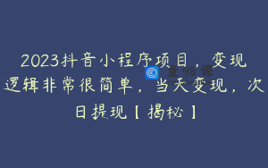 2023抖音小程序项目，变现逻辑非常很简单，当天变现，次日提现【揭秘】