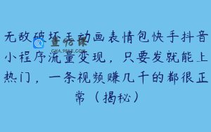 无敌破坏王动画表情包快手抖音小程序流量变现，只要发就能上热门，一条视频赚几千的都很正常（揭秘）