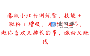 爆款小红书训练营，技能 + 涨粉 + 增收，用好小红书，做你喜欢又擅长的事，涨粉又赚钱