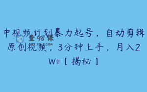 中视频计划暴力起号，自动剪辑原创视频，3分钟上手，月入2W+【揭秘】