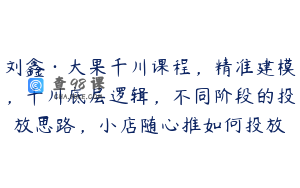 刘鑫·大果千川课程,精准建模,千川底层逻辑,不同阶段的投放思路,小店随心推如何投放