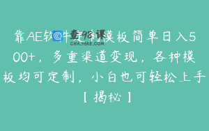靠AE软件定制模板简单日入500+，多重渠道变现，各种模板均可定制，小白也可轻松上手【揭秘】