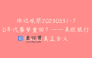 徐远观察20230331-70年代噩梦重回？——美欧银行危机的真正含义