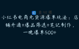 小红书电商无货源爆单玩法:店铺开通+爆品筛选+笔记制作,一晚爆单500+