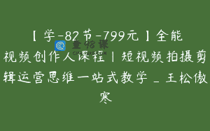 【学-82节-799元】全能视频创作人课程｜短视频拍摄剪辑运营思维一站式教学_王松傲寒