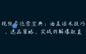 视频号运营宝典：涵盖话术技巧、选品策略、实战拆解爆款直