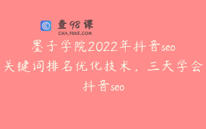 墨子学院2022年抖音seo关键词排名优化技术，三天学会抖音seo