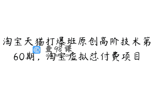 淘宝天猫打爆班原创高阶技术第60期，淘宝虚拟怼付费项目