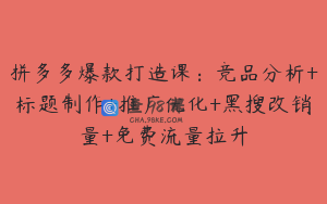 拼多多爆款打造课：竞品分析+标题制作+推广优化+黑搜改销量+免费流量拉升