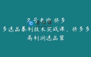 久号老师・拼多多选品暴利技术实战课，拼多多高利润选品策