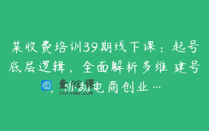 某收费培训39期线下课：起号底层逻辑，全面解析多维 建号，协助电商创业…