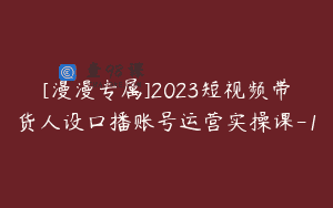 [漫漫专属]2023短视频带货人设口播账号运营实操课-1