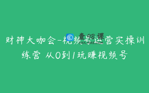 财神大咖会-视频号运营实操训练营 从0到1玩赚视频号