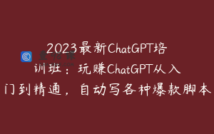 2023最新ChatGPT培训班:玩赚ChatGPT从入门到精通,自动写各种爆款脚本