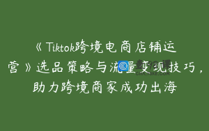 《Tiktok跨境电商店铺运营》选品策略与流量变现技巧，助力跨境商家成功出海