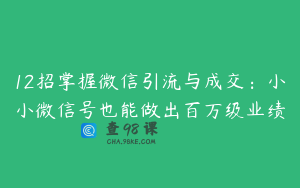 12招掌握微信引流与成交：小小微信号也能做出百万级业绩