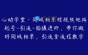 心动学堂·同城相亲短视频矩阵起号-引流-拍摄进阶，带你做好同城相亲，引流全流程教学