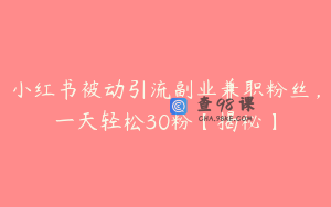 小红书被动引流副业兼职粉丝，一天轻松30粉【揭秘】