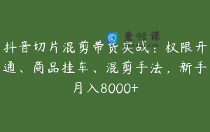 抖音切片混剪带货实战：权限开通、商品挂车、混剪手法，新手月入8000+