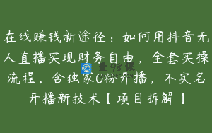 在线赚钱新途径：如何用抖音无人直播实现财务自由，全套实操流程，含独家0粉开播，不实名开播新技术【项目拆解】