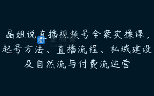 晶姐说直播视频号全案实操课，起号方法、直播流程、私域建设及自然流与付费流运营