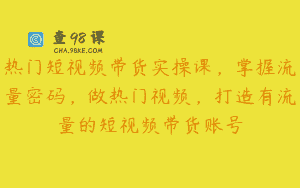 热门短视频带货实操课，掌握流量密码，做热门视频，打造有流量的短视频带货账号