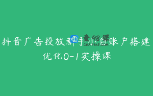 抖音广告投放新手小白账户搭建优化0-1实操课