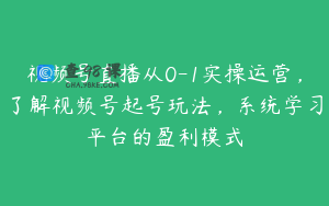 视频号直播从0-1实操运营,了解视频号起号玩法,系统学习平台的盈利模式