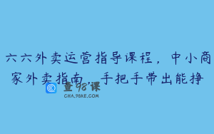 六六外卖运营指导课程，中小商家外卖指南，手把手带出能挣