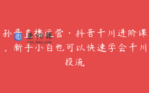 孙哥直播运营·抖音千川进阶课，新手小白也可以快速学会千川投流