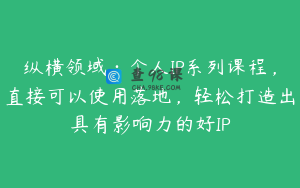 纵横领域·个人IP系列课程，直接可以使用落地，轻松打造出具有影响力的好IP