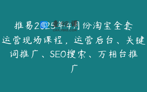 推易2025年4月份淘宝全套运营现场课程，运营后台、关键词推广、SEO搜索、万相台推广