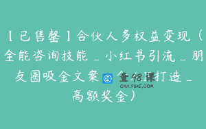 【已售罄】合伙人多权益变现(全能咨询技能_小红书引流_朋友圈吸金文案_个人IP打造_高额奖金)