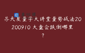 苏天发量学大讲堂量势战法20200910 大盘会跌倒哪里？