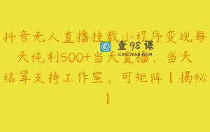 抖音无人直播挂载小程序变现每天纯利500+当天直播，当天结算支持工作室，可矩阵【揭秘】