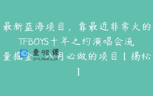 最新蓝海项目，靠最近非常火的TFBOYS十年之约演唱会流量掘金，八月必做的项目【揭秘】