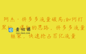 阿杰·拼多多流量破局:如何打黑标，爆款的思路，拼多多流量框架，快速抢占百亿流量