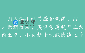 月入5w小红书掘金电商，11月最新玩法，实现弯道超车三天内出单，小白新手也能快速上手