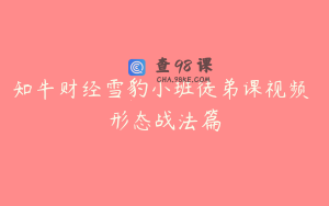 知牛财经雪豹小班徒弟课视频 形态战法篇