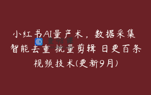 小红书AI量产术，数据采集 智能去重 批量剪辑 日更百条视频技术(更新9月)