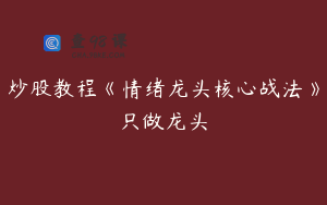 炒股教程《情绪龙头核心战法》只做龙头